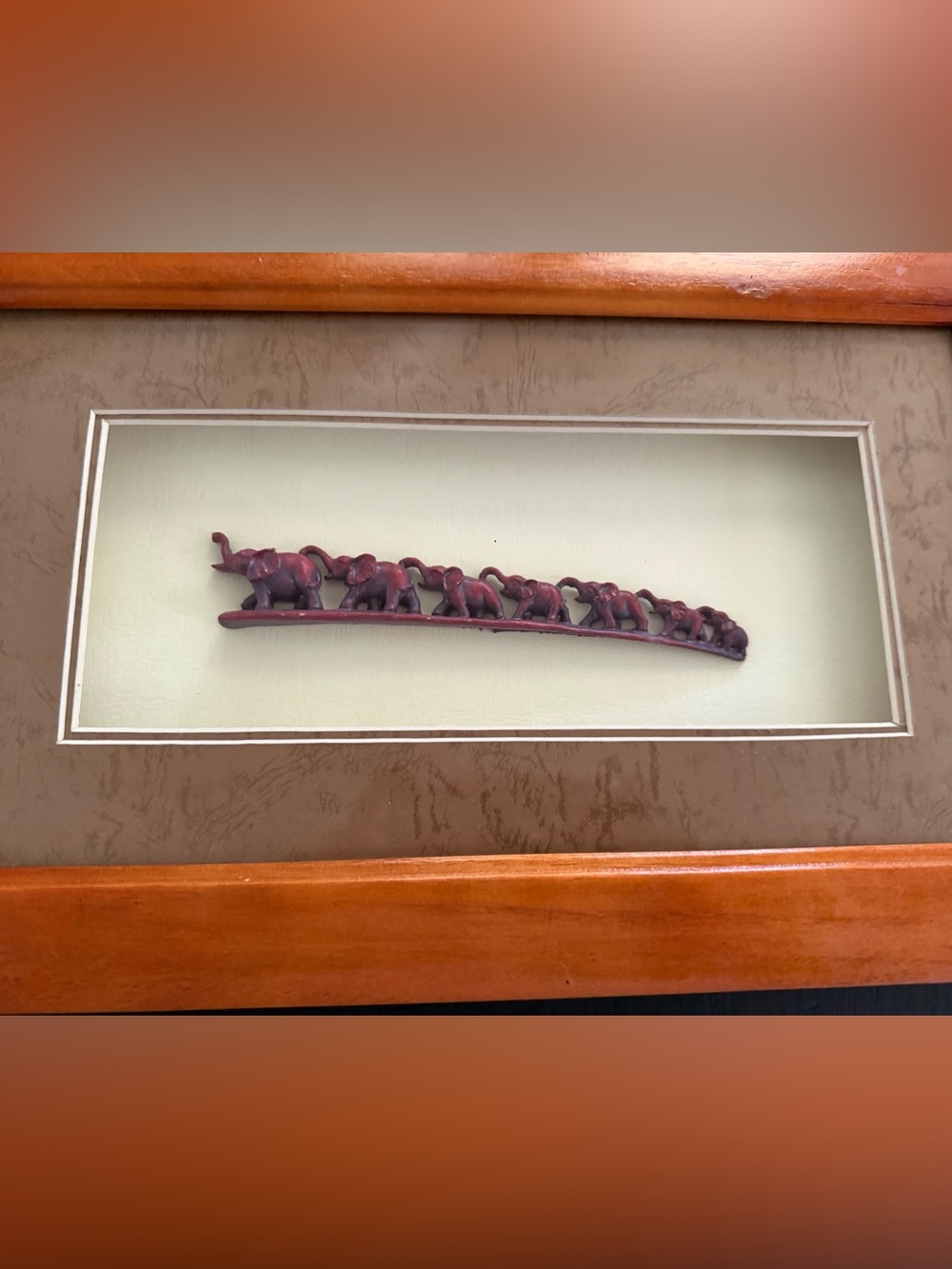 Vintage Framed 7 Elephant Procession Resin Bridge Wall Art Asian Decor